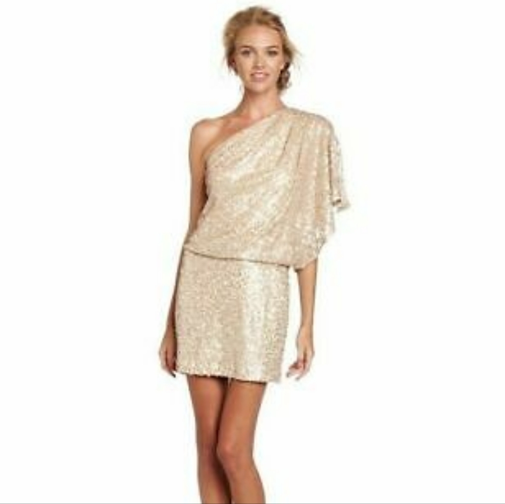 Jessica Simpson One Sleeve Mini One Shoulder Sequin Dress